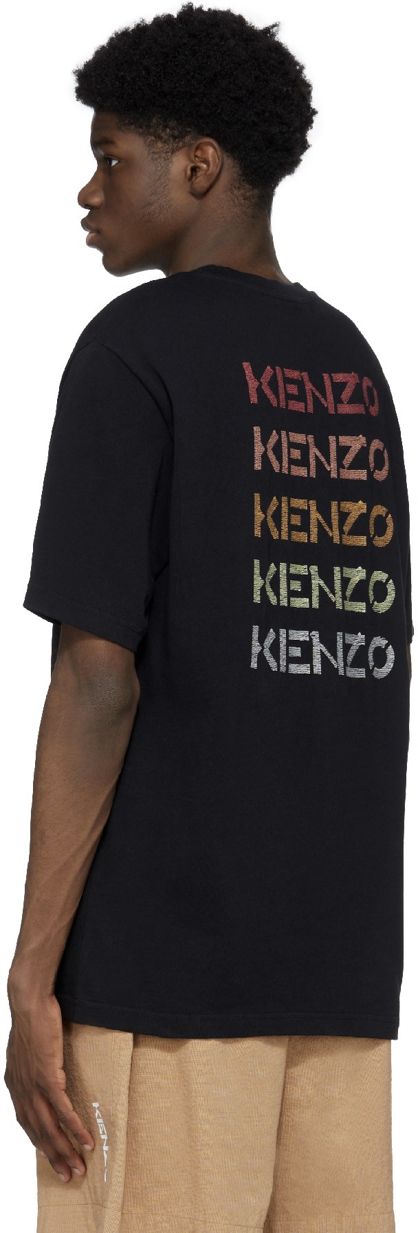 Kenzo: Black Embroidered Logo T-Shirt - 3