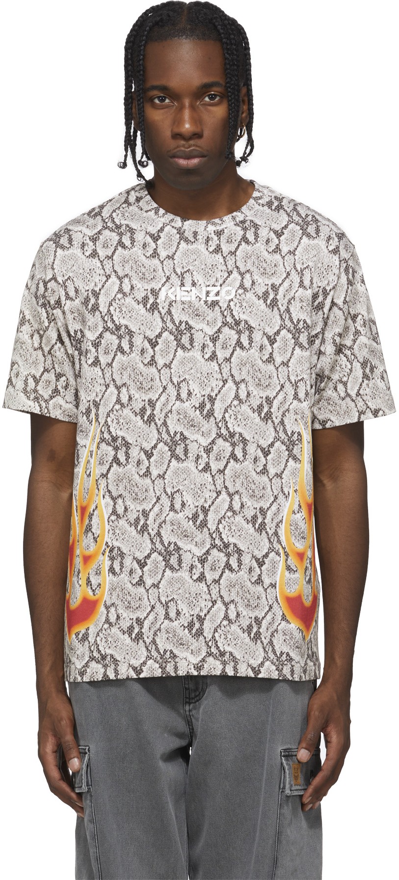 Kenzo: Brown 'Python' Flame T-Shirt - 1