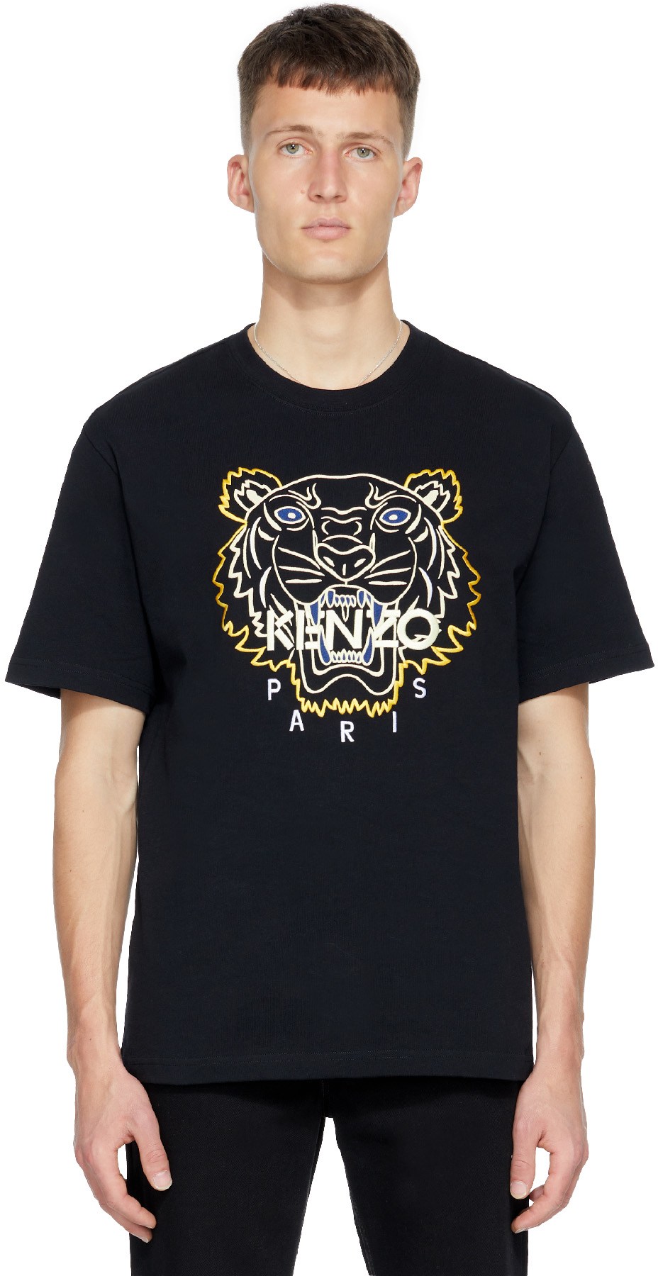 Kenzo: Black Matte Shiny Tiger T-Shirt - 1