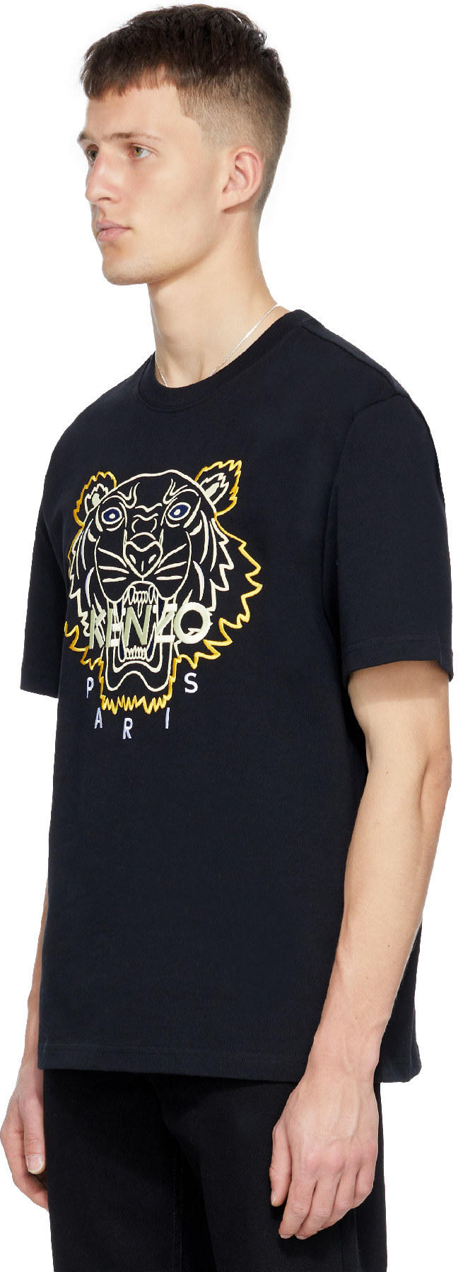 Kenzo: Black Matte Shiny Tiger T-Shirt - 2