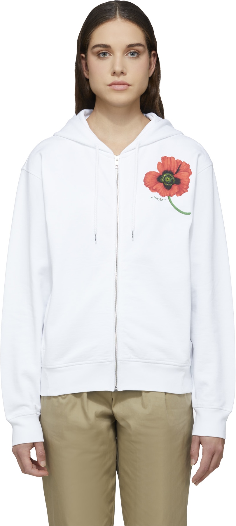 Kenzo: White 'Kenzo Poppy' Zip Hoodie - 1