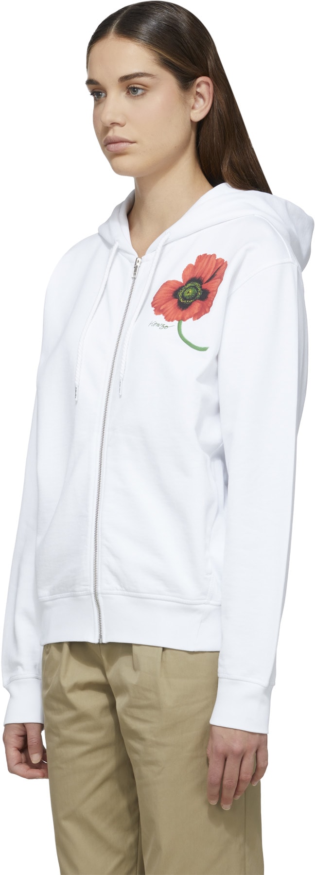 Kenzo: White 'Kenzo Poppy' Zip Hoodie - 2