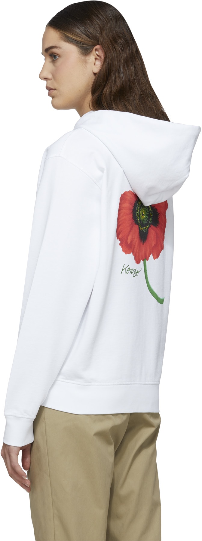 Kenzo: White 'Kenzo Poppy' Zip Hoodie - 3