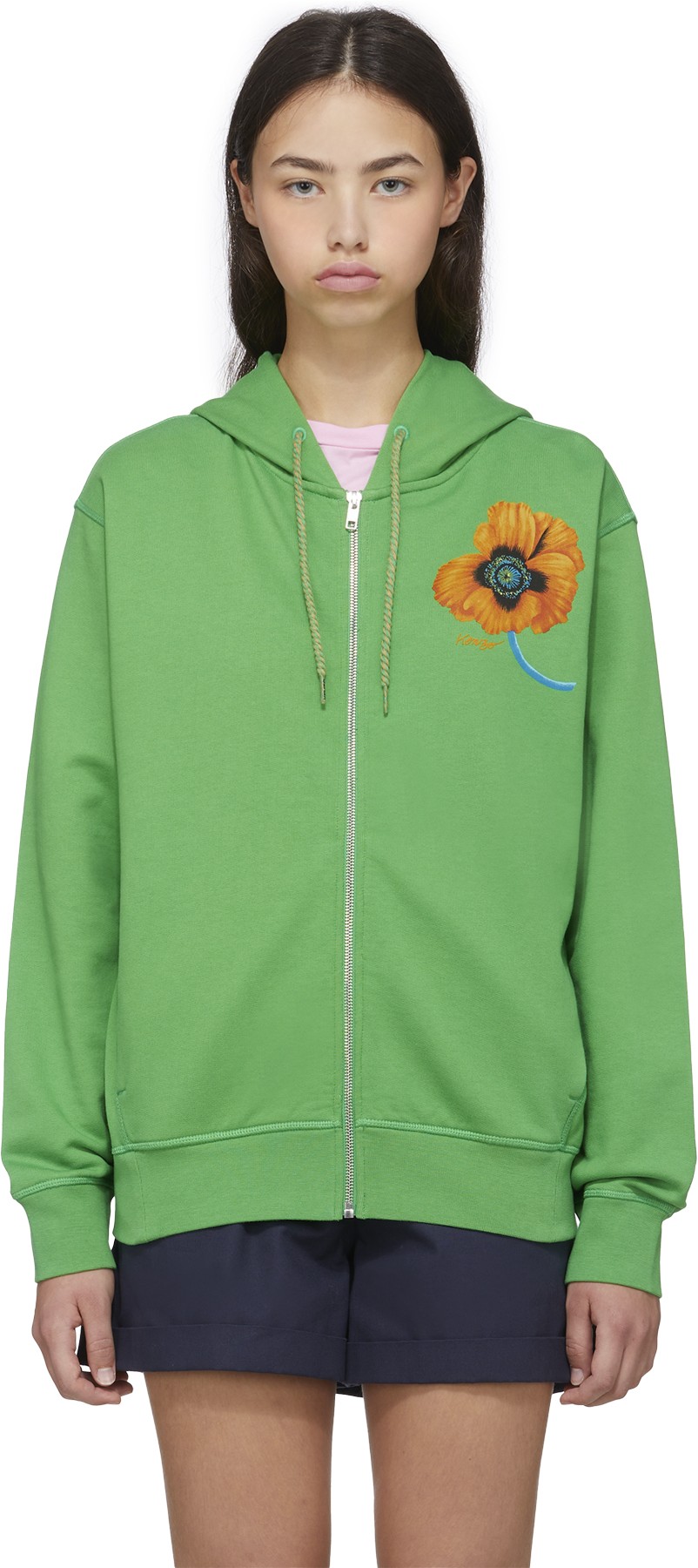 Kenzo: Green 'Kenzo Poppy' Zip Hoodie - 1