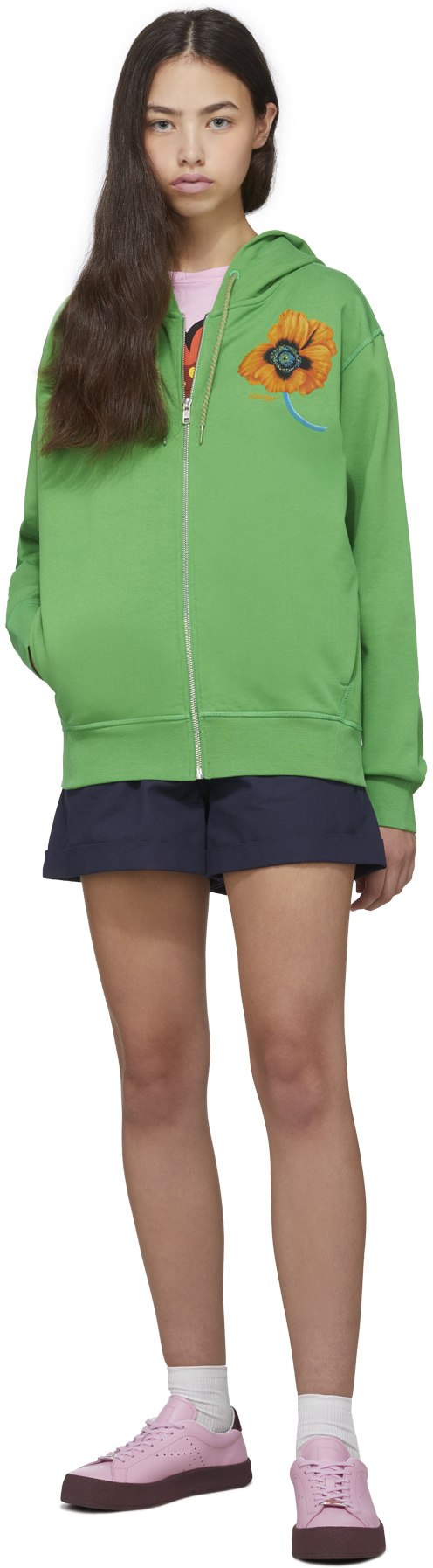 Kenzo: Green 'Kenzo Poppy' Zip Hoodie - 4