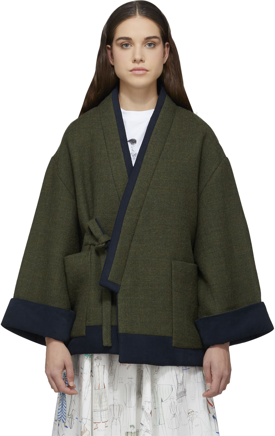 Kenzo: Vert Blouson Kimono en Laine Vert - 1