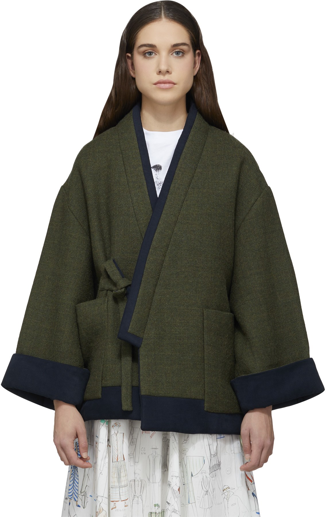 Kenzo: Green Wool Kimono Coat - 1