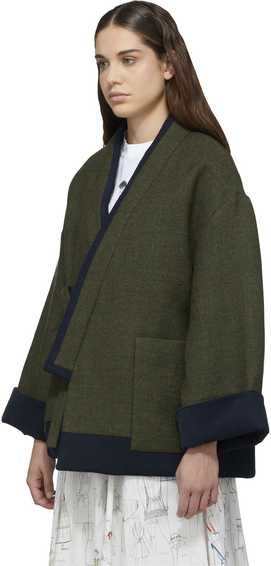 Kenzo: Vert Blouson Kimono en Laine Vert - 2
