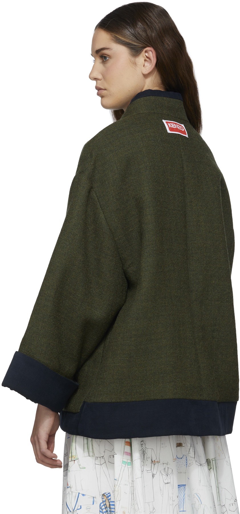 Kenzo: Green Wool Kimono Coat - 3