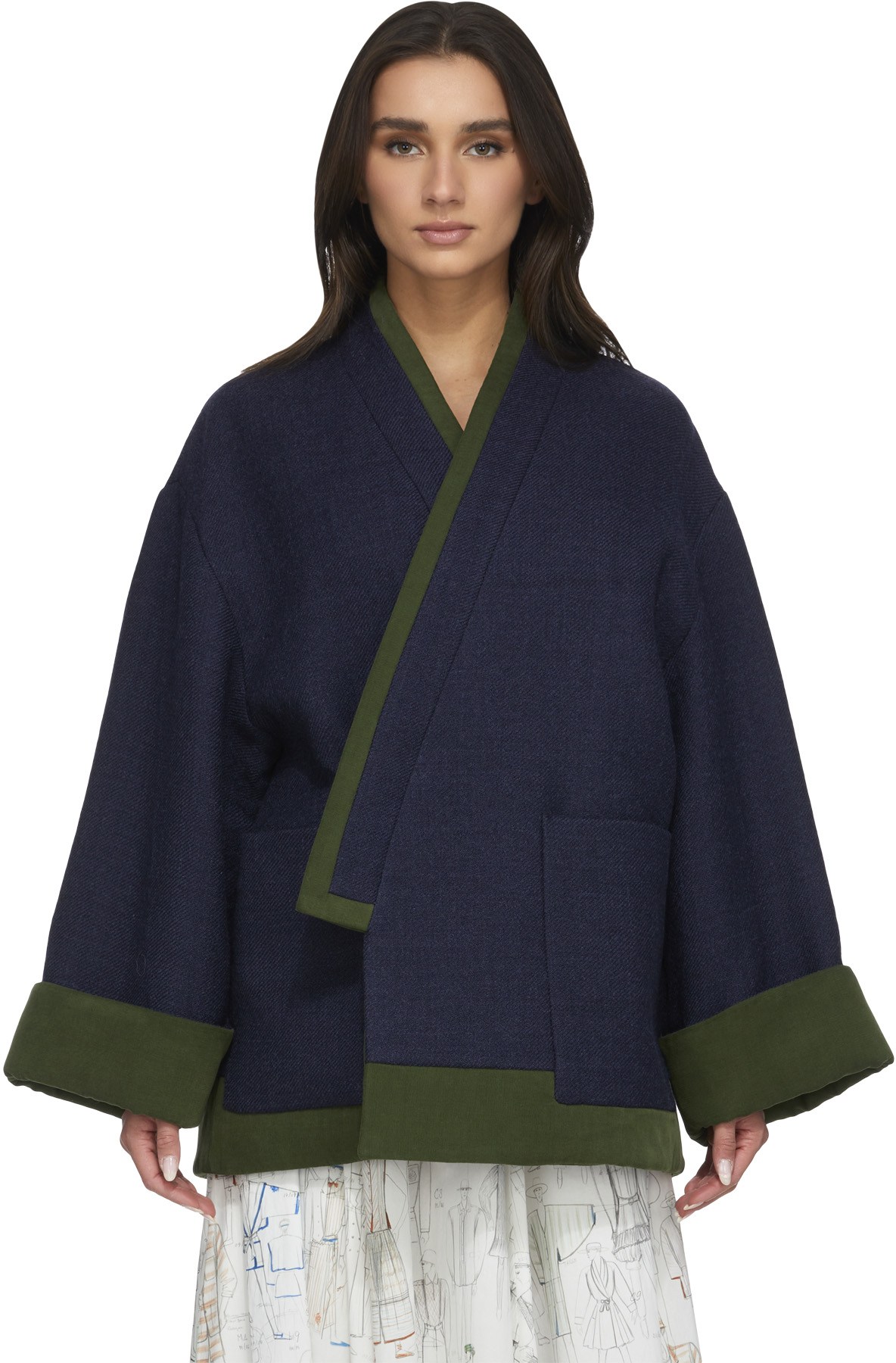 Kenzo: Blue Wool Kimono Coat - 1