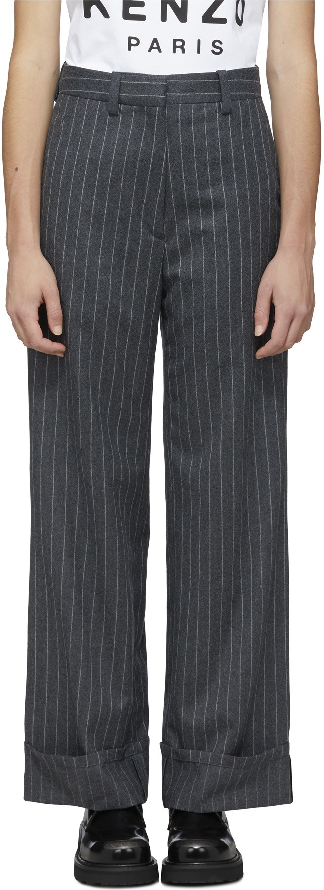 Kenzo: Gris Pantalon Rayé Gris - 1