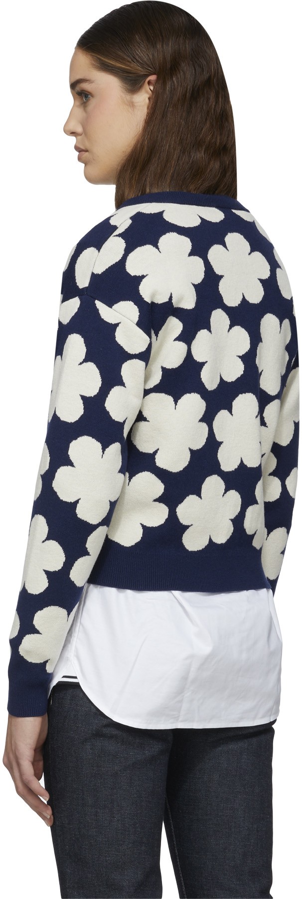 Kenzo: Bleu Pull Jacquard 'Hana Dots' Bleu - 3