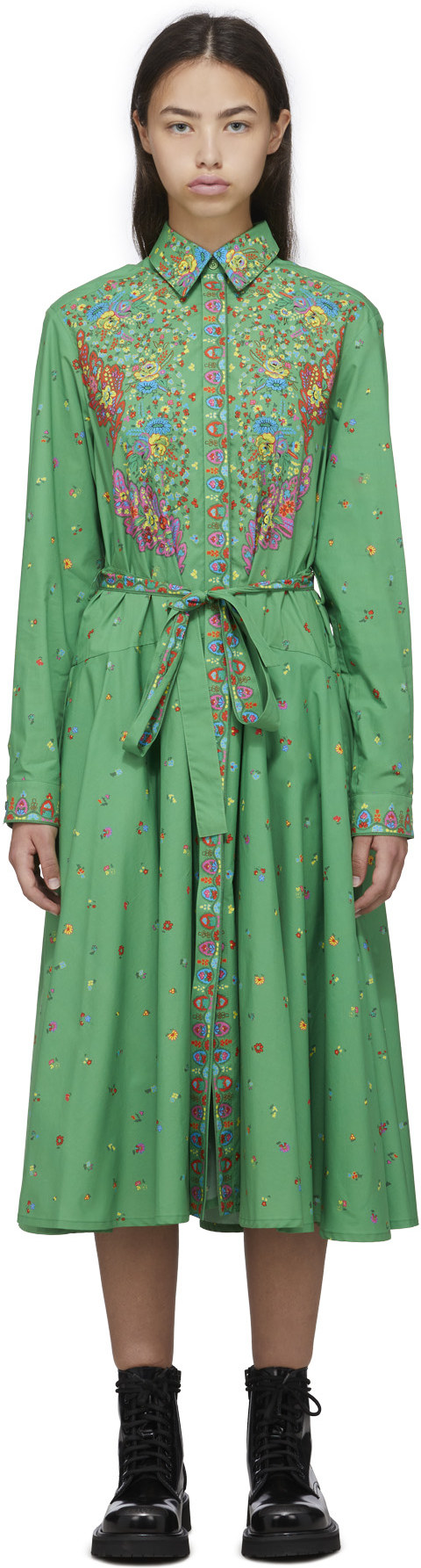 Kenzo: Green 'Paisley Flower' Shirt Dress - 1