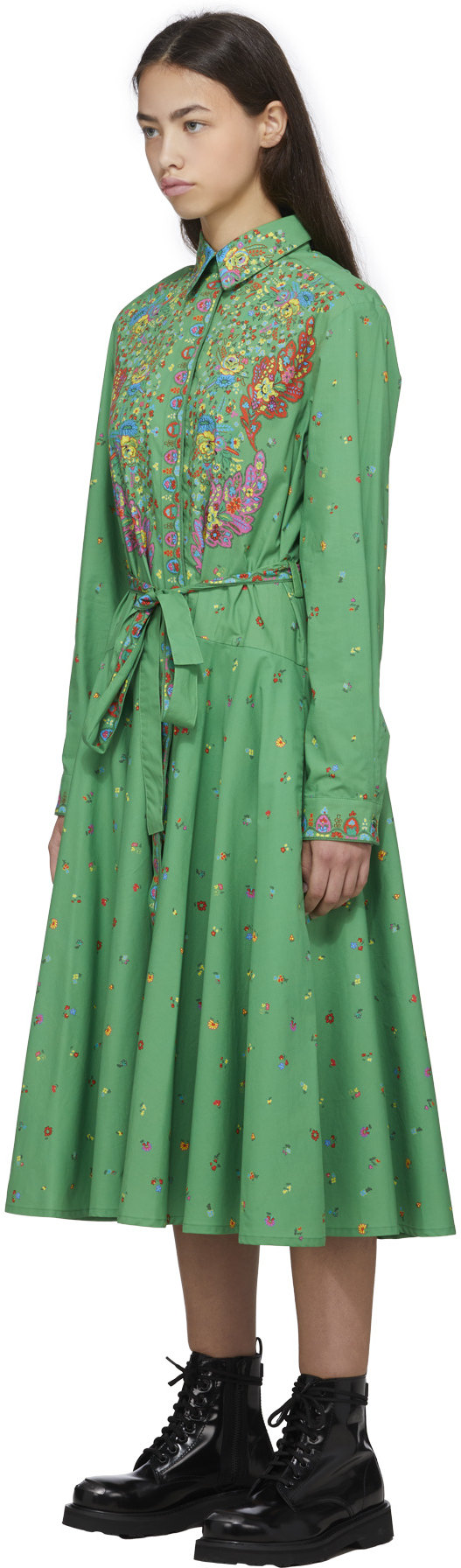 Kenzo: Green 'Paisley Flower' Shirt Dress - 2