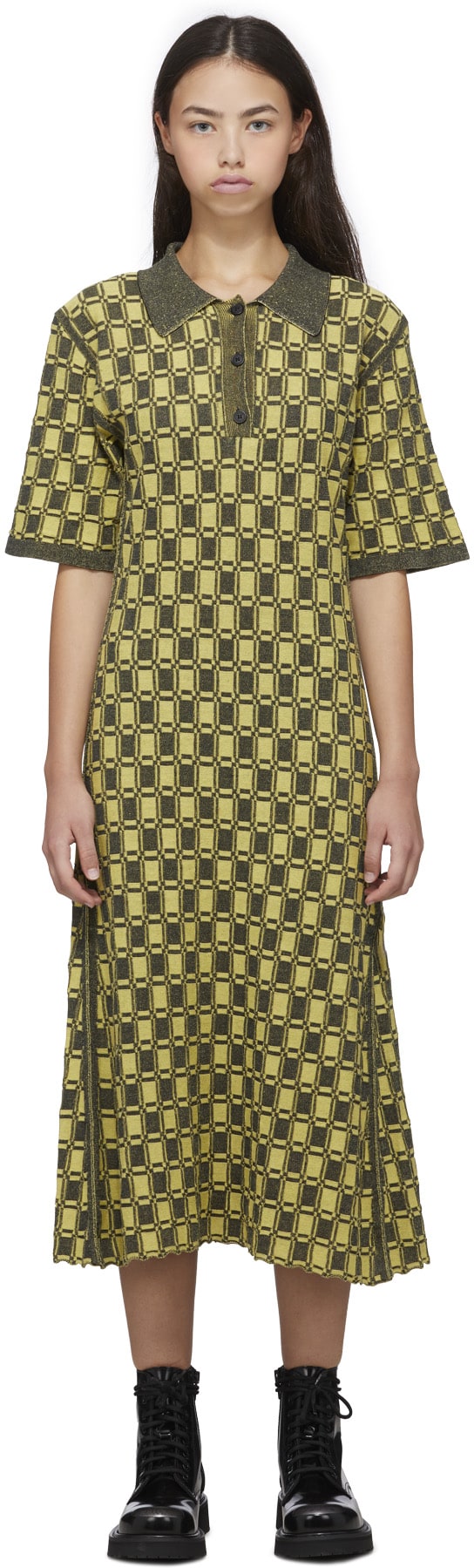 Kenzo: Yellow Jacquard Polo Dress - 1