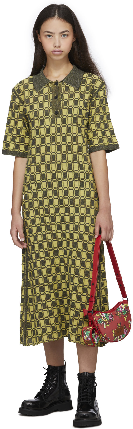 Kenzo: Yellow Jacquard Polo Dress - 4