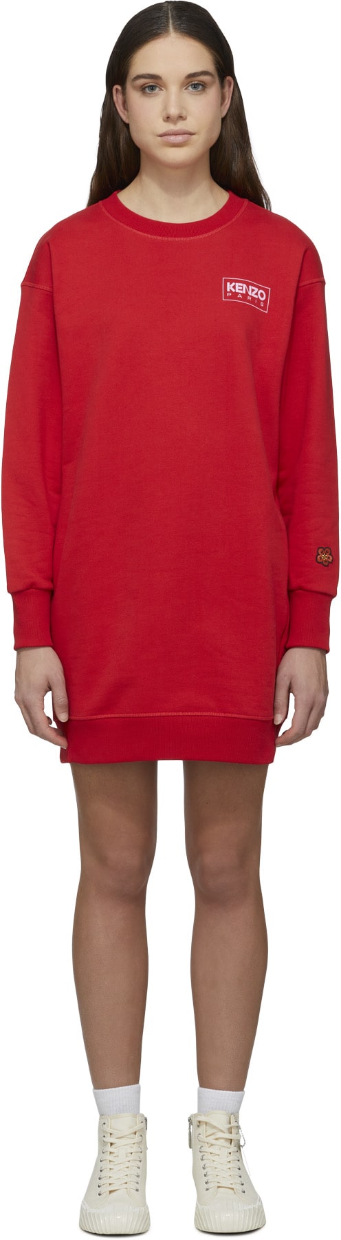 Kenzo: Red Logo Sweater Dress - 1