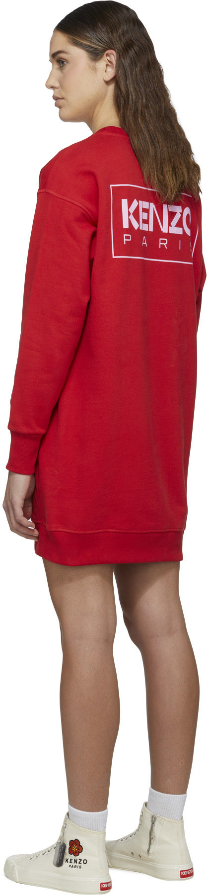 Kenzo: Red Logo Sweater Dress - 3