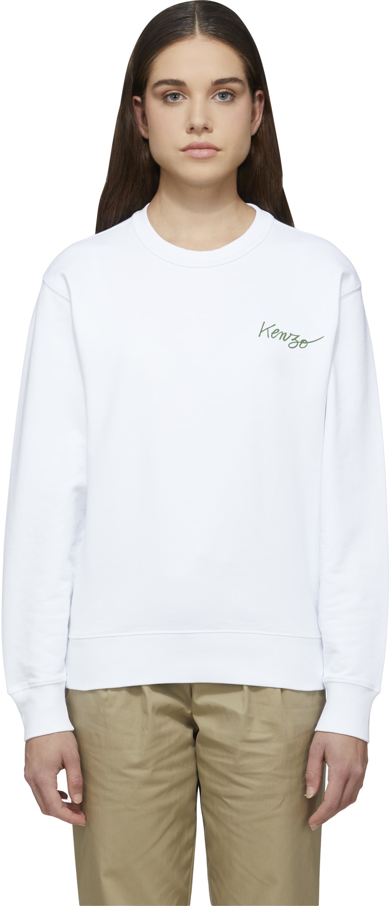 Kenzo: White 'Kenzo Poppy' Crew Sweater - 1