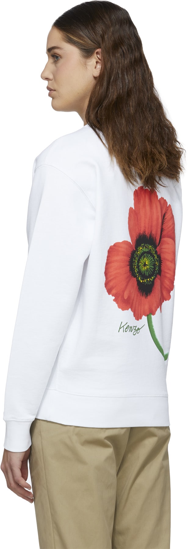 Kenzo: White 'Kenzo Poppy' Crew Sweater - 3