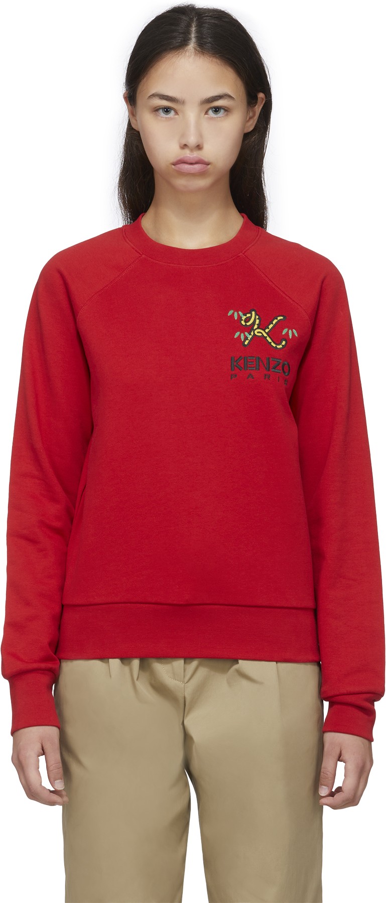 Kenzo: Red 'Tiger Tail K' Crew Sweater - 1