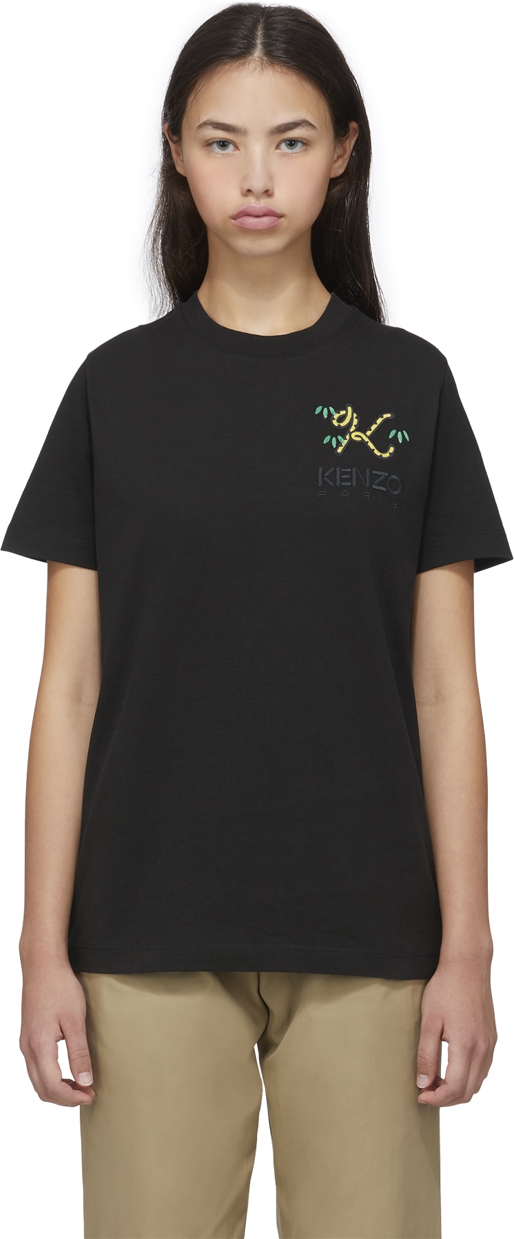 Kenzo: Noir T-Shirt Loose 'Tiger Tail K' Noir - 1