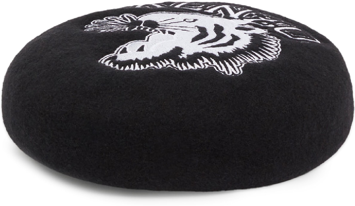 Kenzo: Black 'Varsity' Woollen Beret - 1