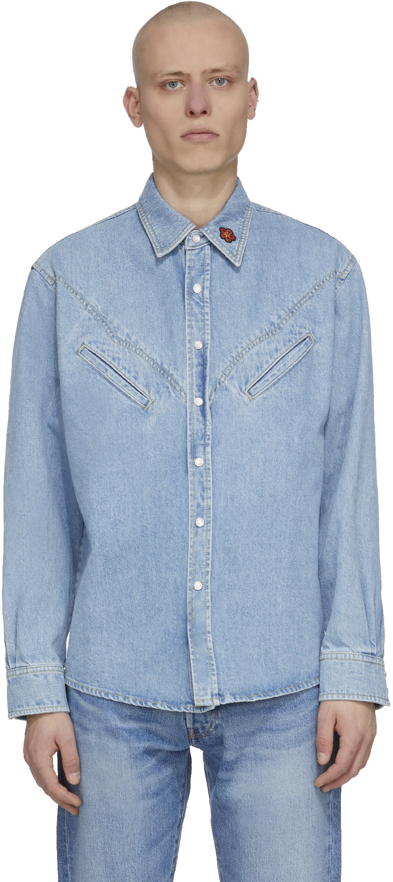 Kenzo: Bleu Chemise Western en Denim Bleu - 1