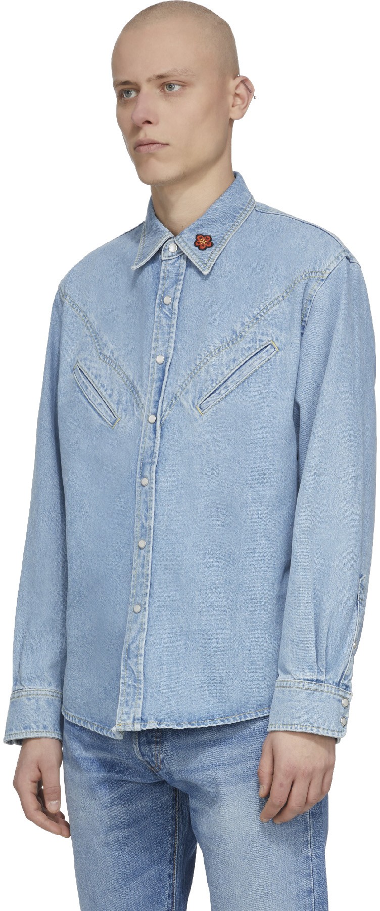 Kenzo: Bleu Chemise Western en Denim Bleu - 2