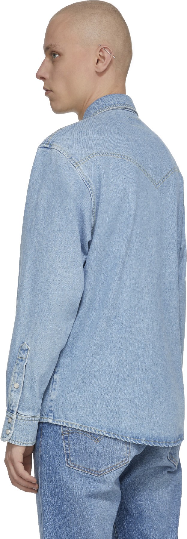 Kenzo: Bleu Chemise Western en Denim Bleu - 3