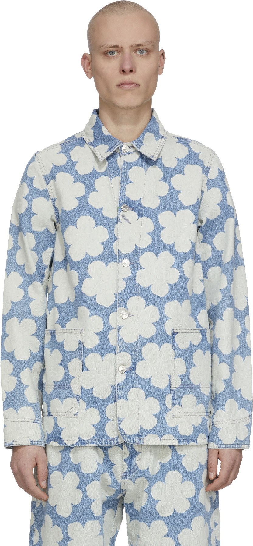 Kenzo: Blue 'Hana Dots' Denim Workwear Jacket - 1