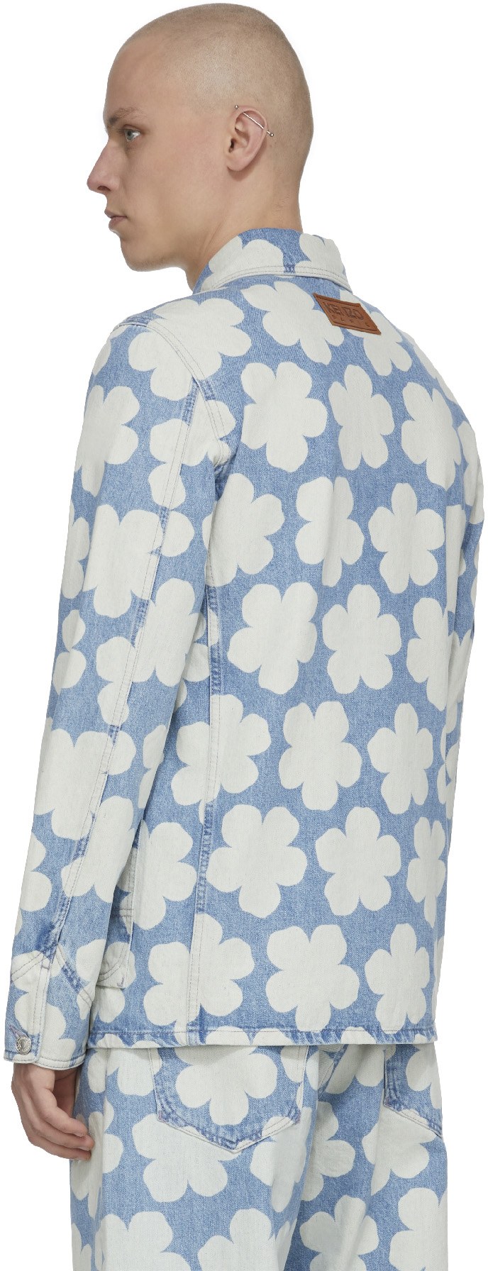 Kenzo: Blue 'Hana Dots' Denim Workwear Jacket - 3