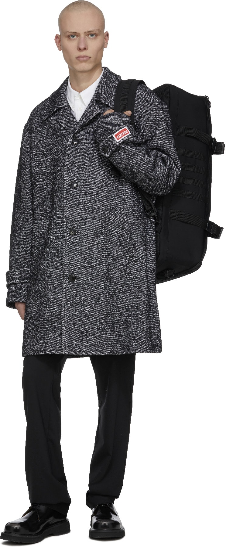 Kenzo: Noir Manteau en Laine Noir - 4