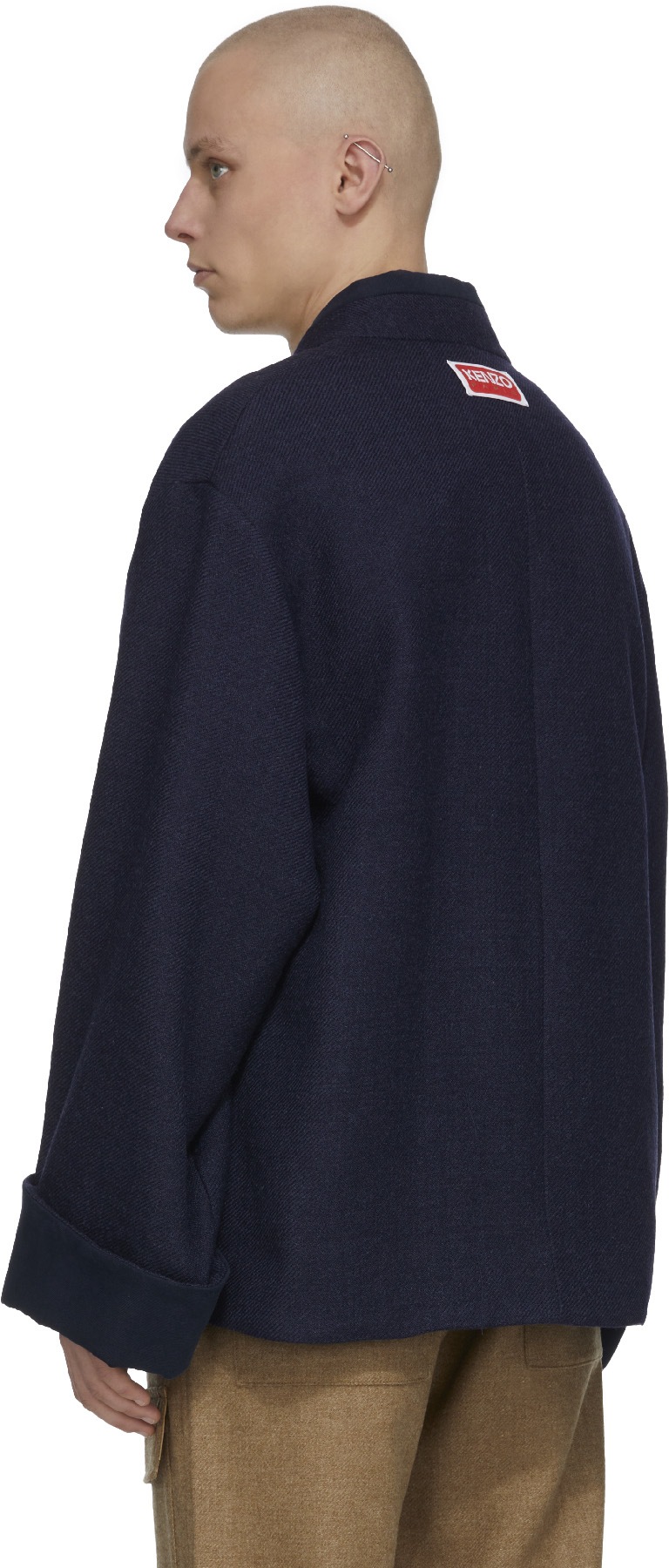 Kenzo: Blue Wool Kimono Coat - 3