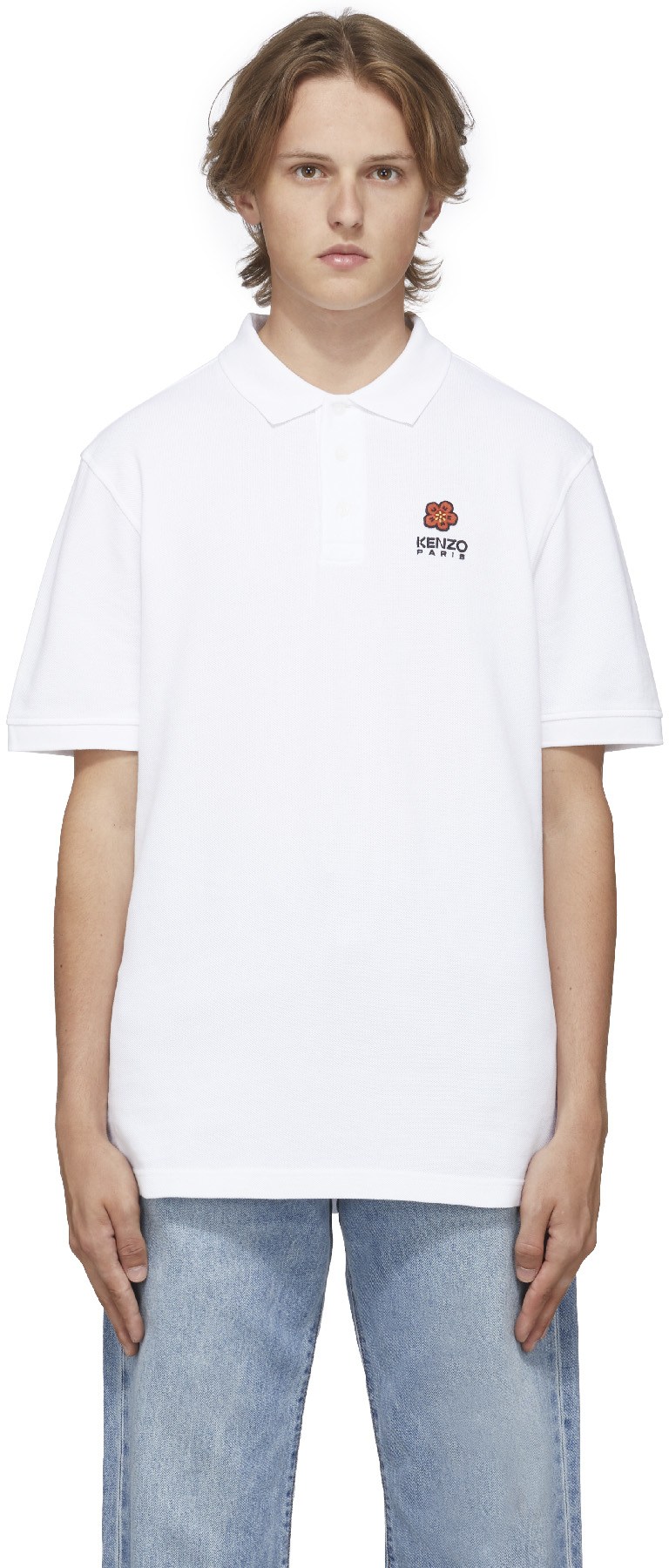 Kenzo: Blanc Polo à Écusson 'Boke Flower' Blanc - 1