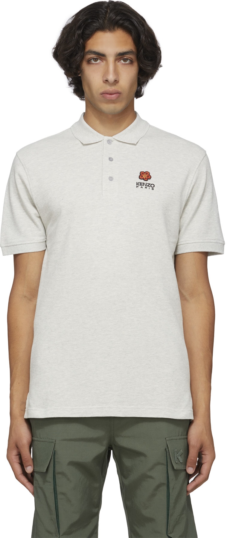 Kenzo: Grey 'Boke Flower' Crest Polo Shirt - 1