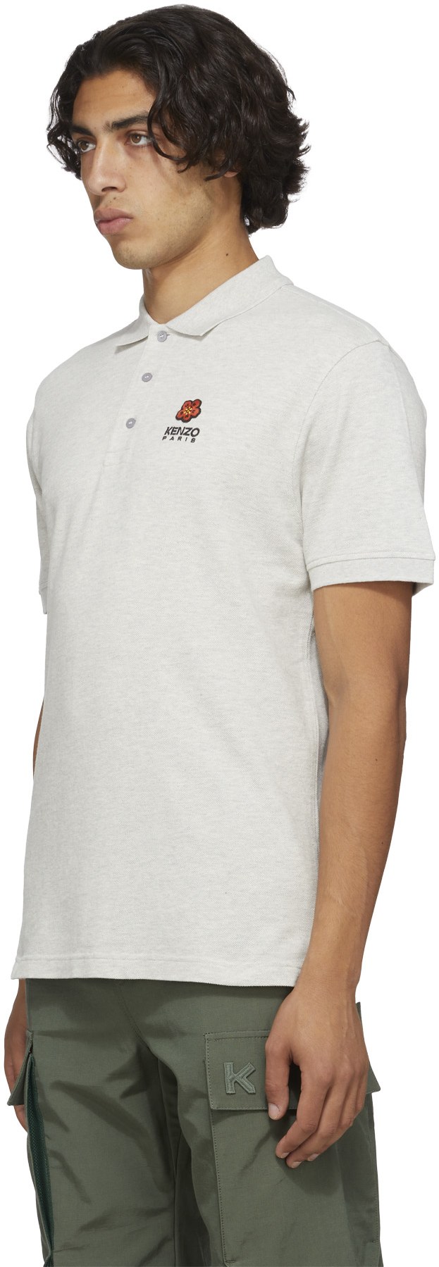 Kenzo: Grey 'Boke Flower' Crest Polo Shirt - 2