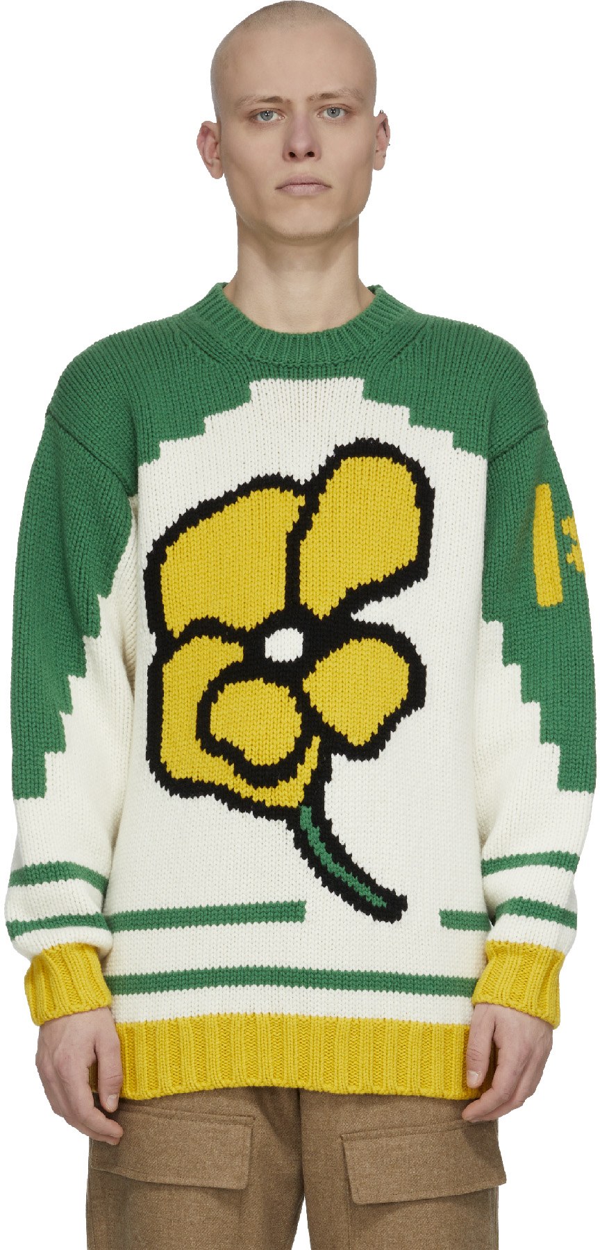 Kenzo: Green Oversized 'Kenzo Poppy' Knit Crew Sweater - 1