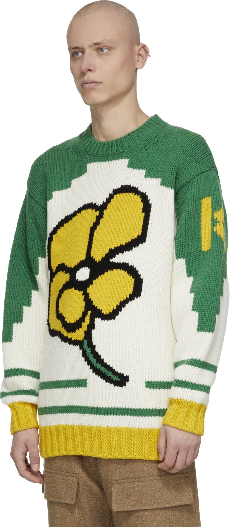 Kenzo: Green Oversized 'Kenzo Poppy' Knit Crew Sweater - 2