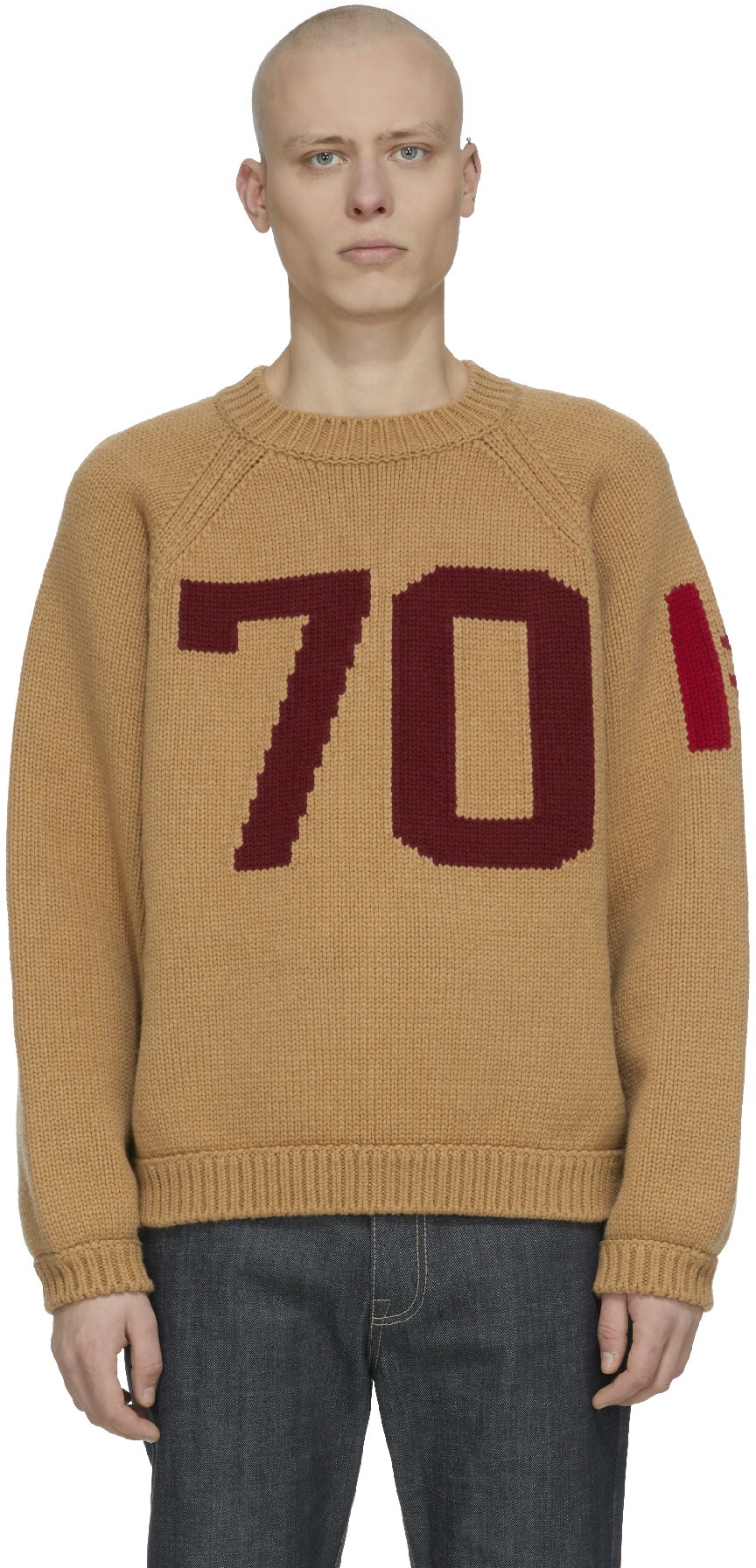 Kenzo: Brown 'Varsity' Merino Wool Knit Crew Sweater - 1