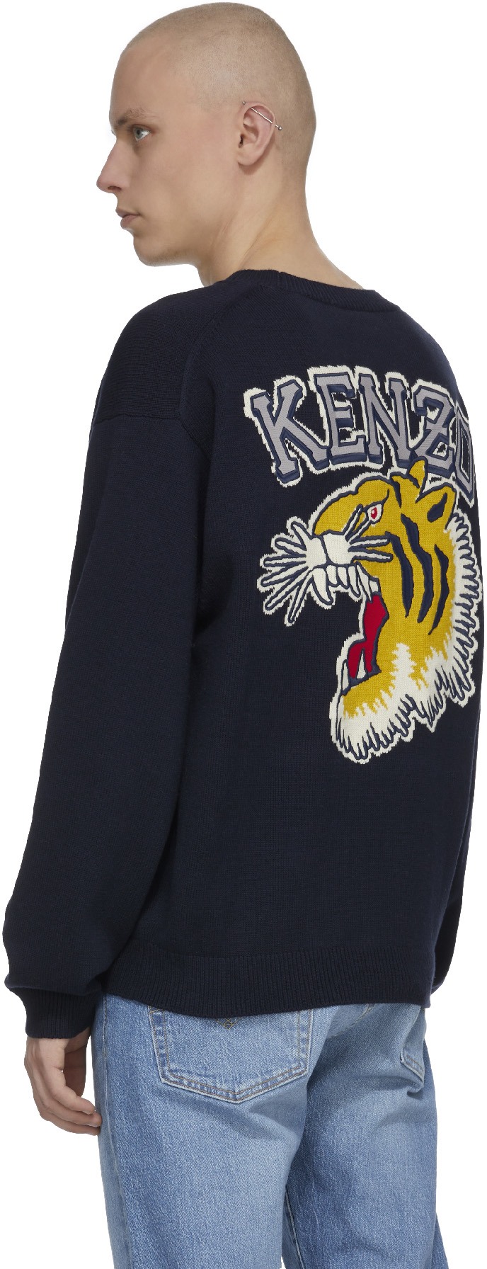 Kenzo: Bleu Pull en Tricot 'Tiger Varsity' Bleu - 3