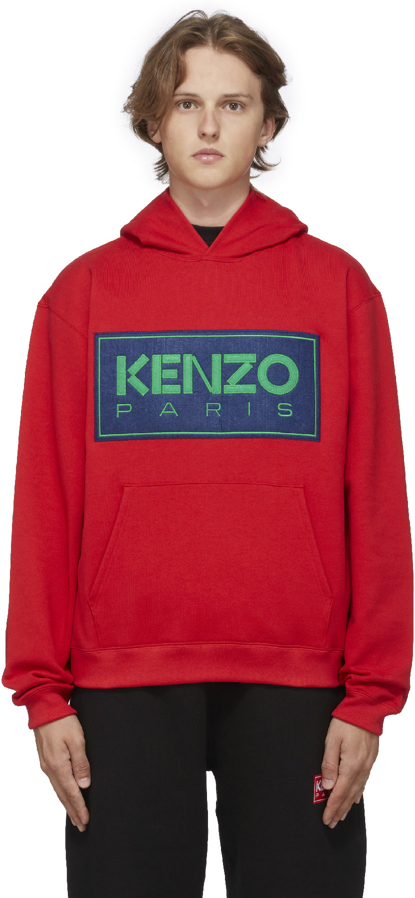 Kenzo: Rouge Pull à Capuche Logo Rouge - 1