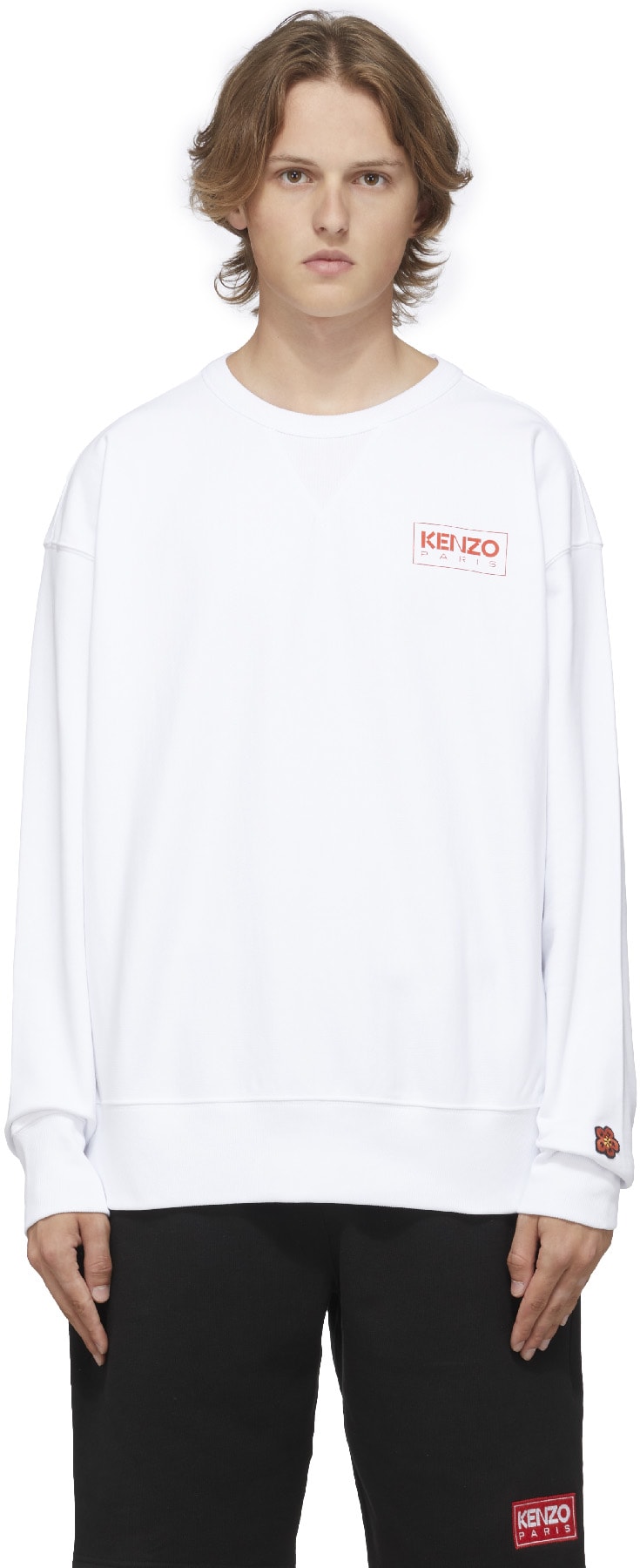 Kenzo: White Logo Oversize Crew Sweater - 1