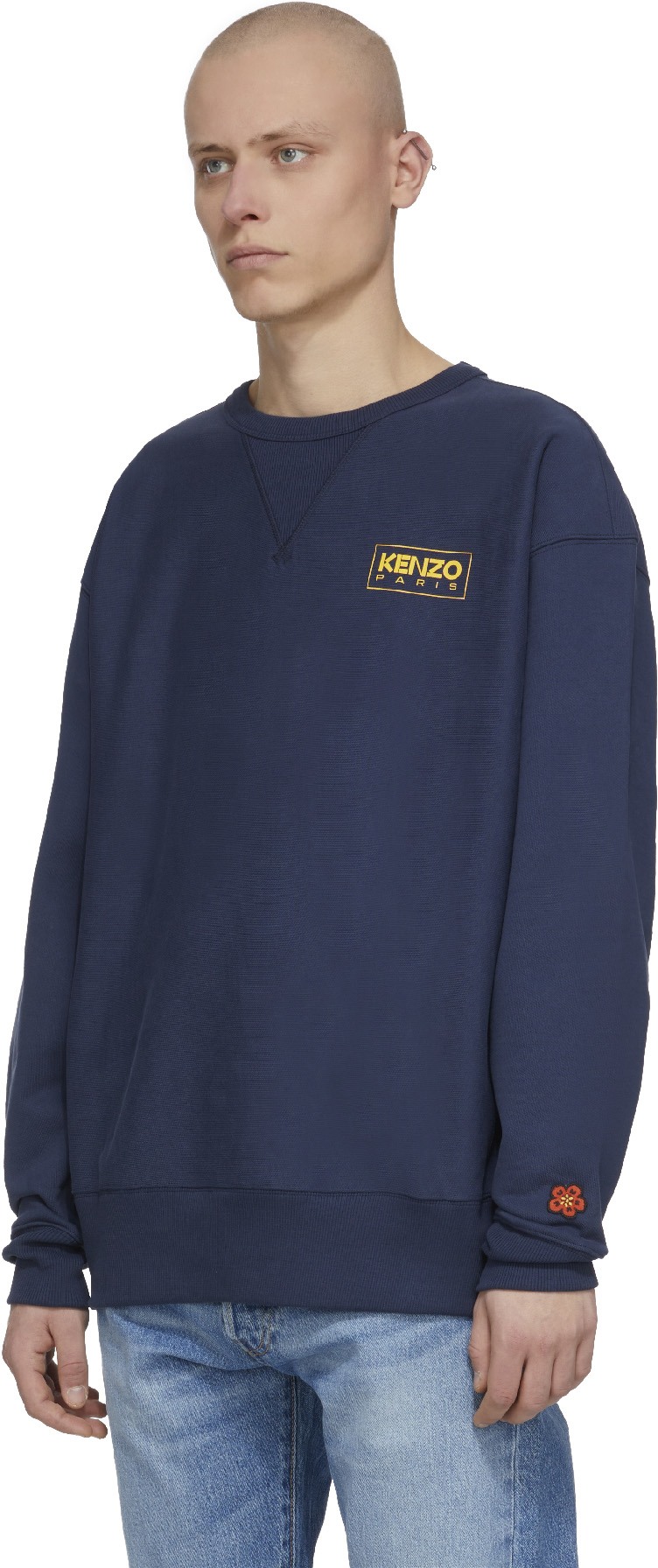 Kenzo: Bleu Pull Oversized à Logo Bleu - 2