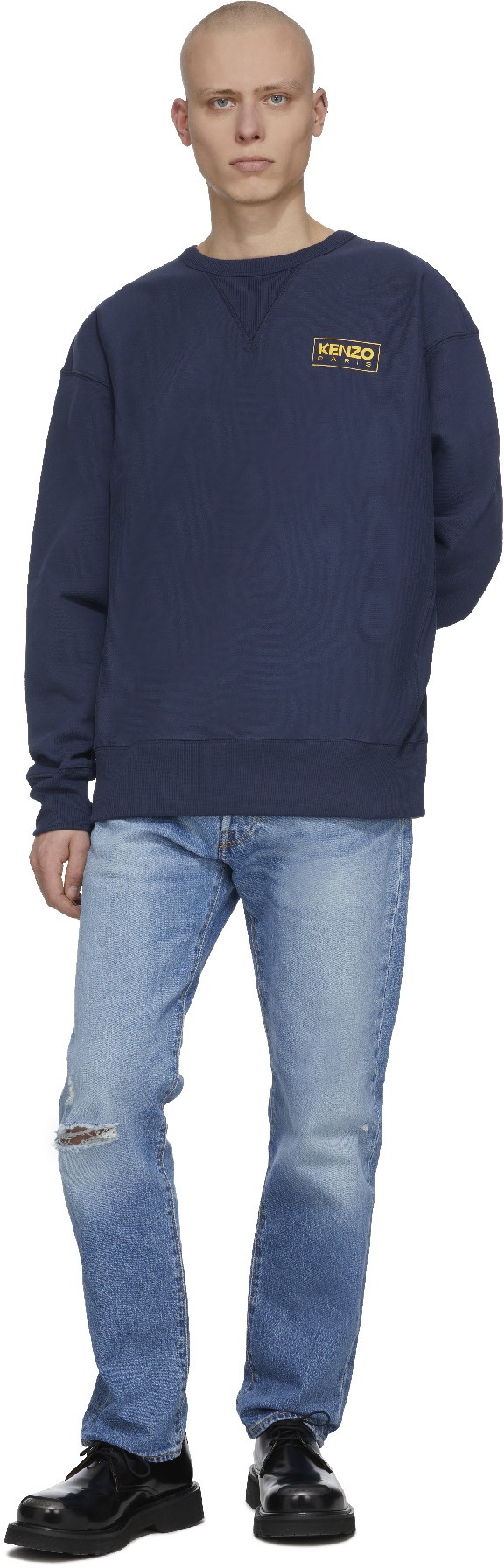 Kenzo: Bleu Pull Oversized à Logo Bleu - 4