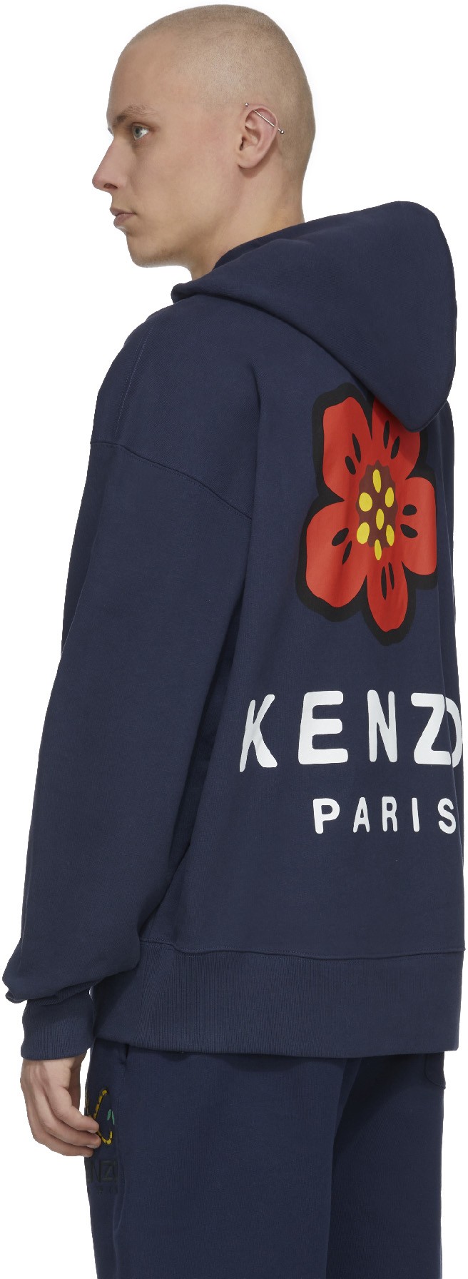 Kenzo: Blue 'Boke Flower' Oversized Hoodie - 3