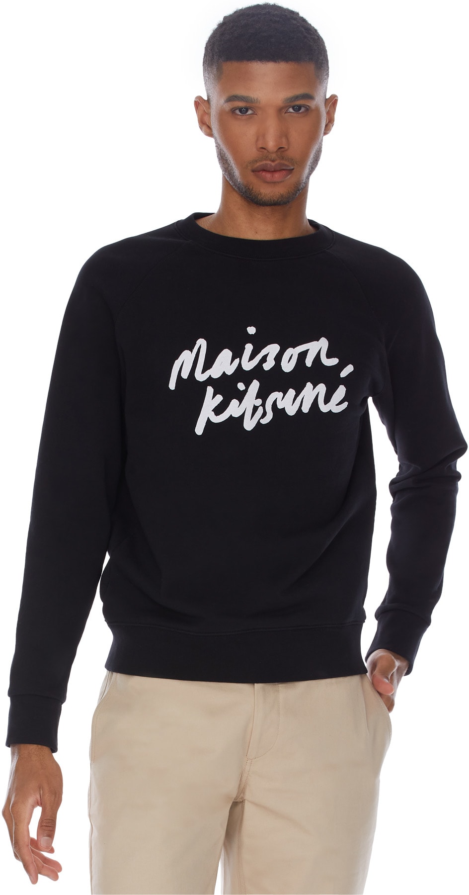 Maison Kitsuné: Black Handwriting Clean Crew Sweater - 3
