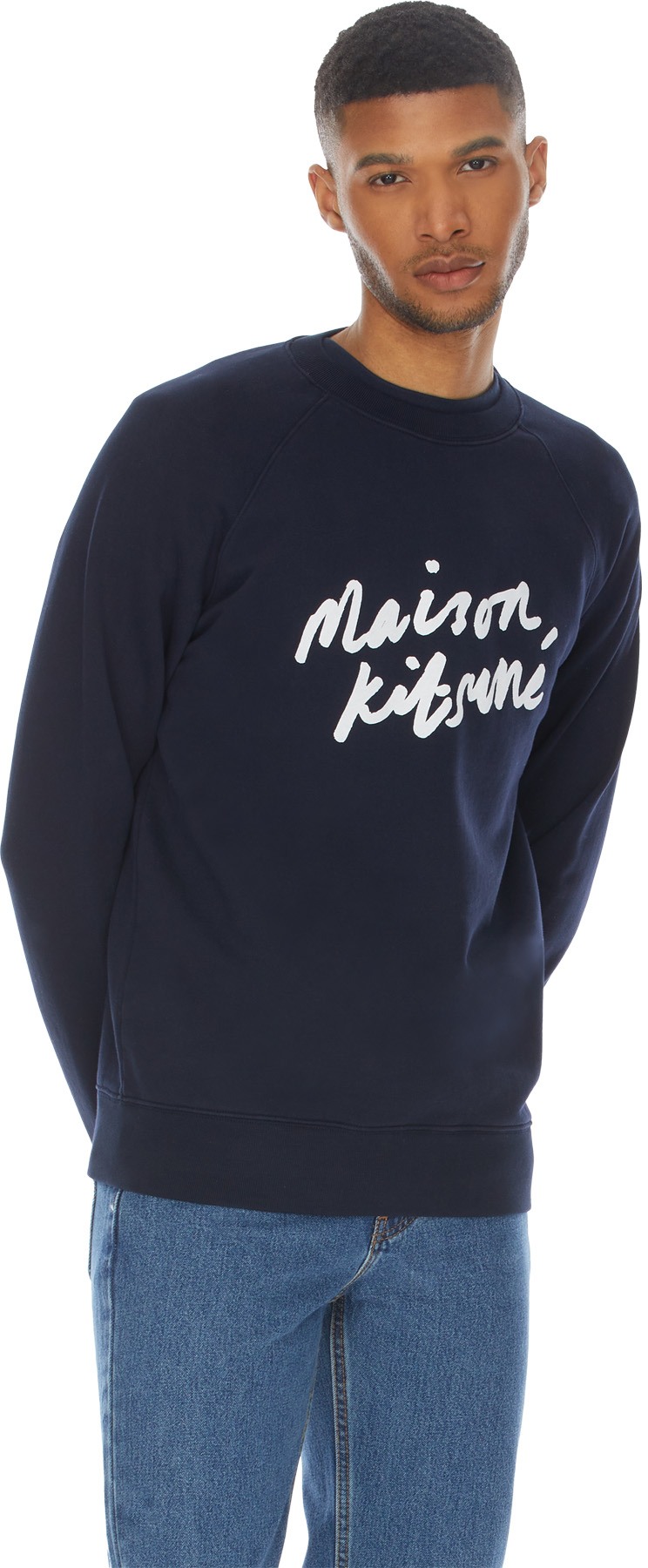 Maison Kitsuné: Blue Handwriting Clean Crew Sweater - 3