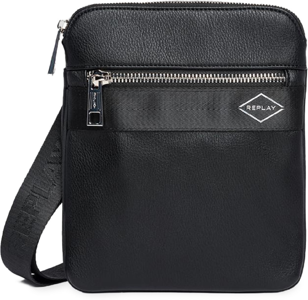REPLAY: Black Flat Crossbody Bag - 1