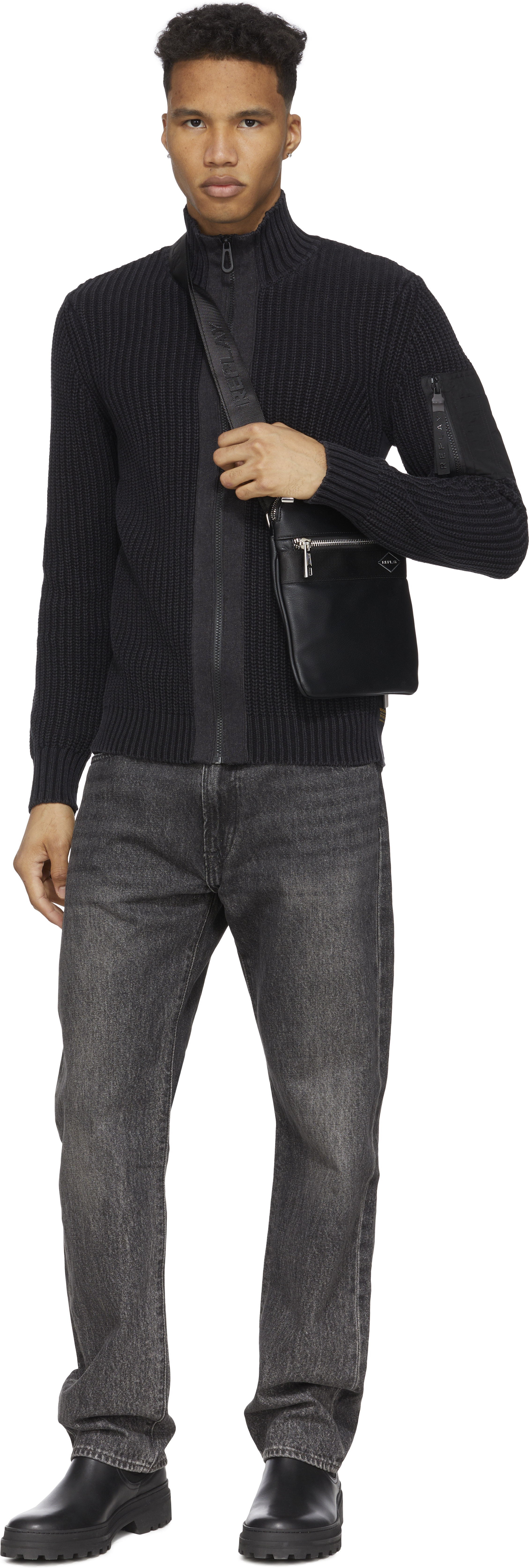 REPLAY: Black Flat Crossbody Bag - 3